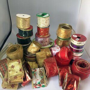 Lot Of Wired, Unwired Christmas Ribbon for Crafting, 17 Spools+